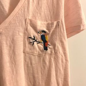 Pink V-Neck Tee With Embroidered Pocket
